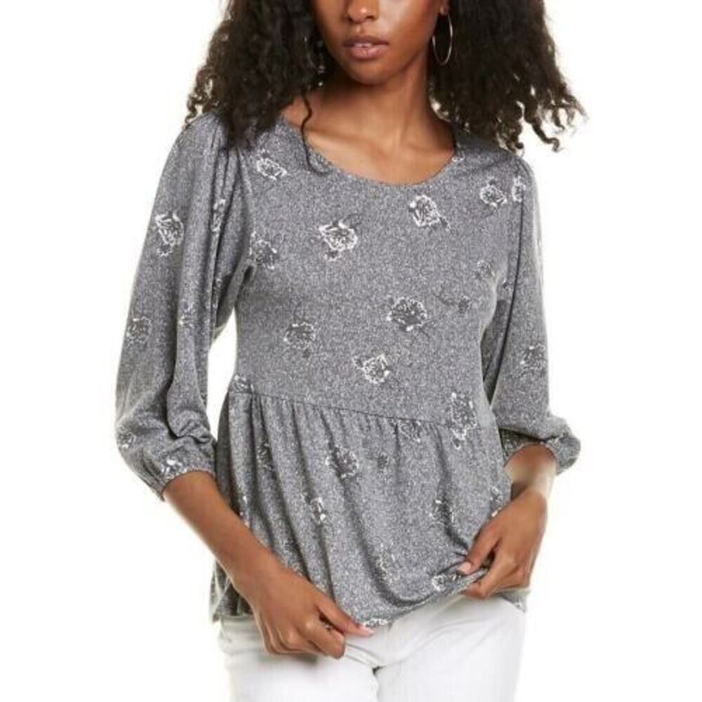 Bobeau Women's 3/4‎ Sleeve Babydoll Top in Whisper White & Black XSmall MSRP $58